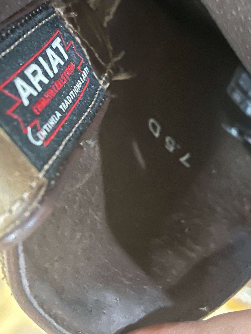 Ariat Brown Leather Cowboy Boots with Blue Gray Patterned Shaft - Picture 5 of 5